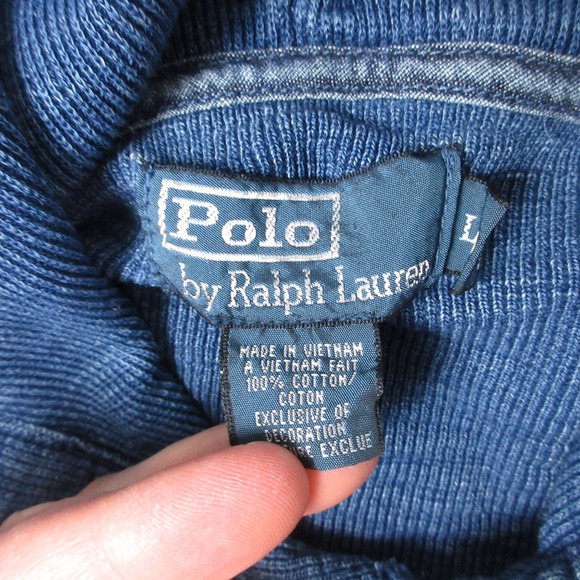 Polo Ralph Lauren Sweater Mens Large Blue Waffle Knit Pullover Hoodie Sweatshirt - Picture 3 of 8